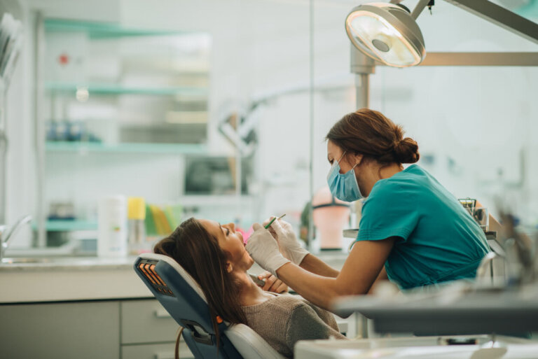 Patient getting treated at a dental office